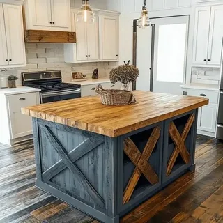 Farmhouse style wooden kitchen island